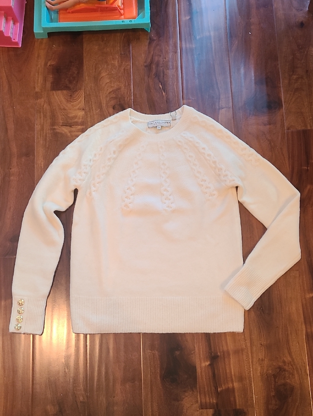 Holland Cooper Astoria Half Cable Knit Sweater In Oyster - Picture 4 of 11